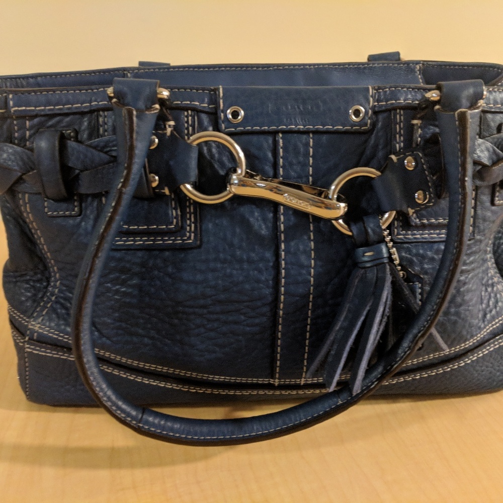 Authentic Coach Hampton Teal Blue Braided Pebbled